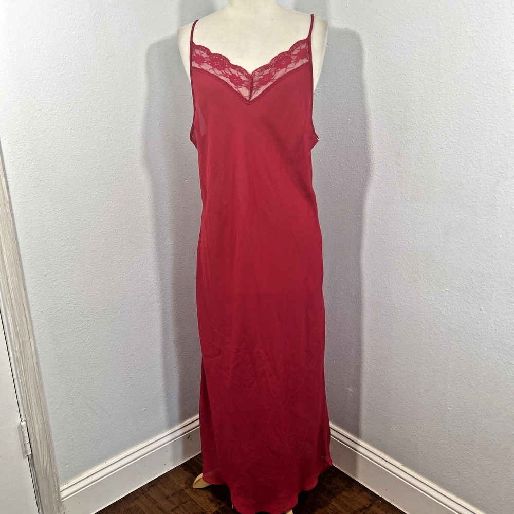 Vtg Ice Slip Dress Womens 16 Red Lace Trim Lingerie‎ Boudoir Romantic Feminine